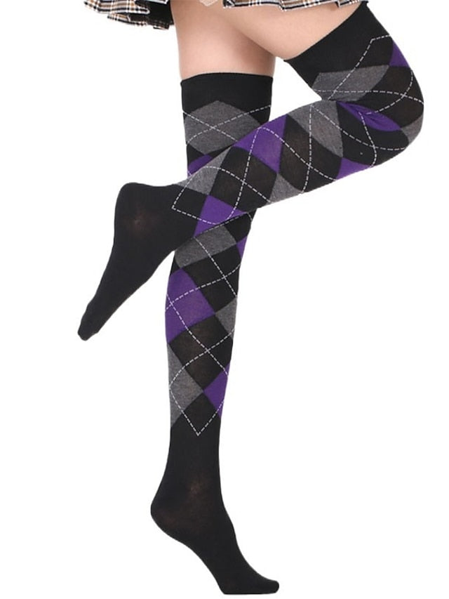 Women's Stockings Work Daily Holiday Plaid Polyester Cotton Simple Casual Lolita Casual Cute Casual / Daily 1 Pair - LuckyFash™