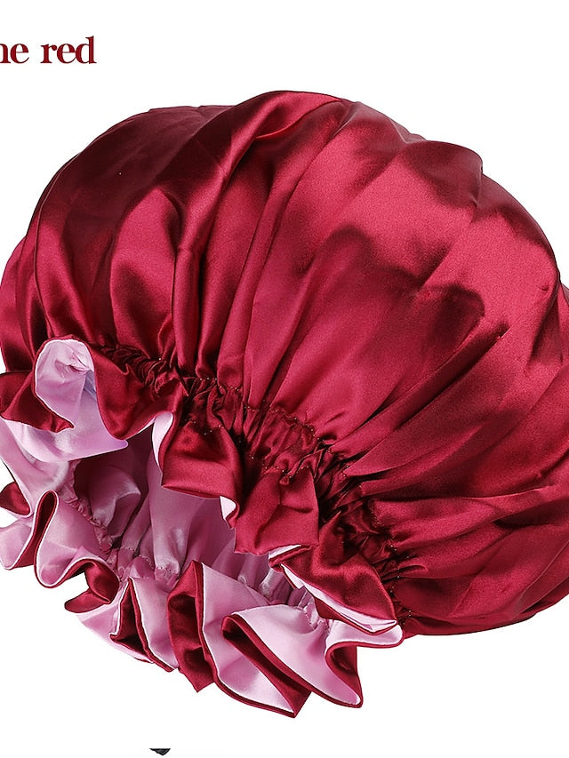 Large double-layer Satin nightcap female European and American large round cap chemotherapy cap Satin bonnet - LuckyFash™