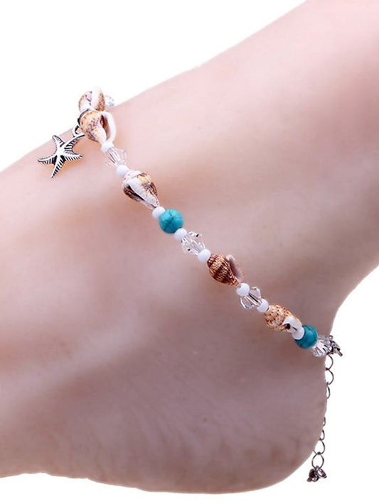 Ankle Bracelet Stylish Simple Women's Body Jewelry For Holiday Beach Shell Starfish Silver 1pcs - LuckyFash™