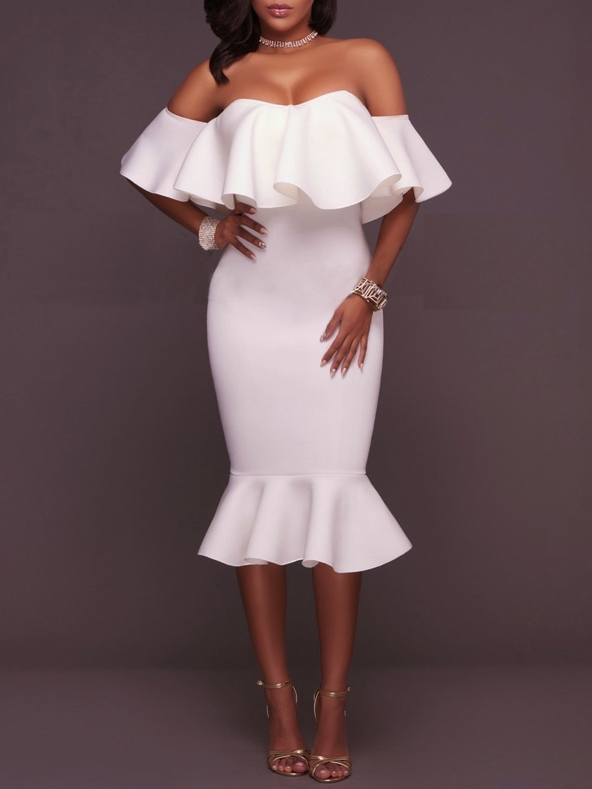 Ruffles Trim One-shoulder Bodycon Dress - LuckyFash™