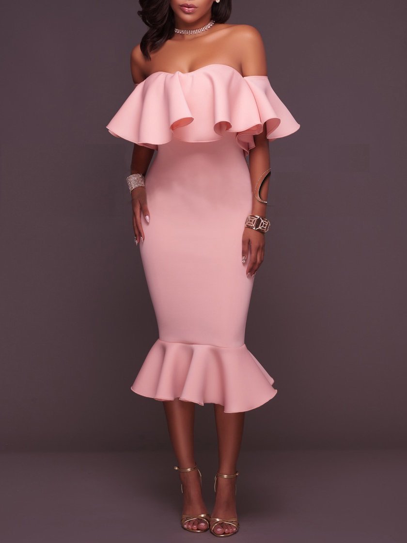 Ruffles Trim One-shoulder Bodycon Dress - LuckyFash™