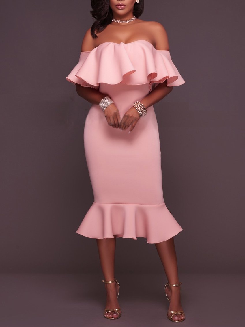 Ruffles Trim One-shoulder Bodycon Dress - LuckyFash™