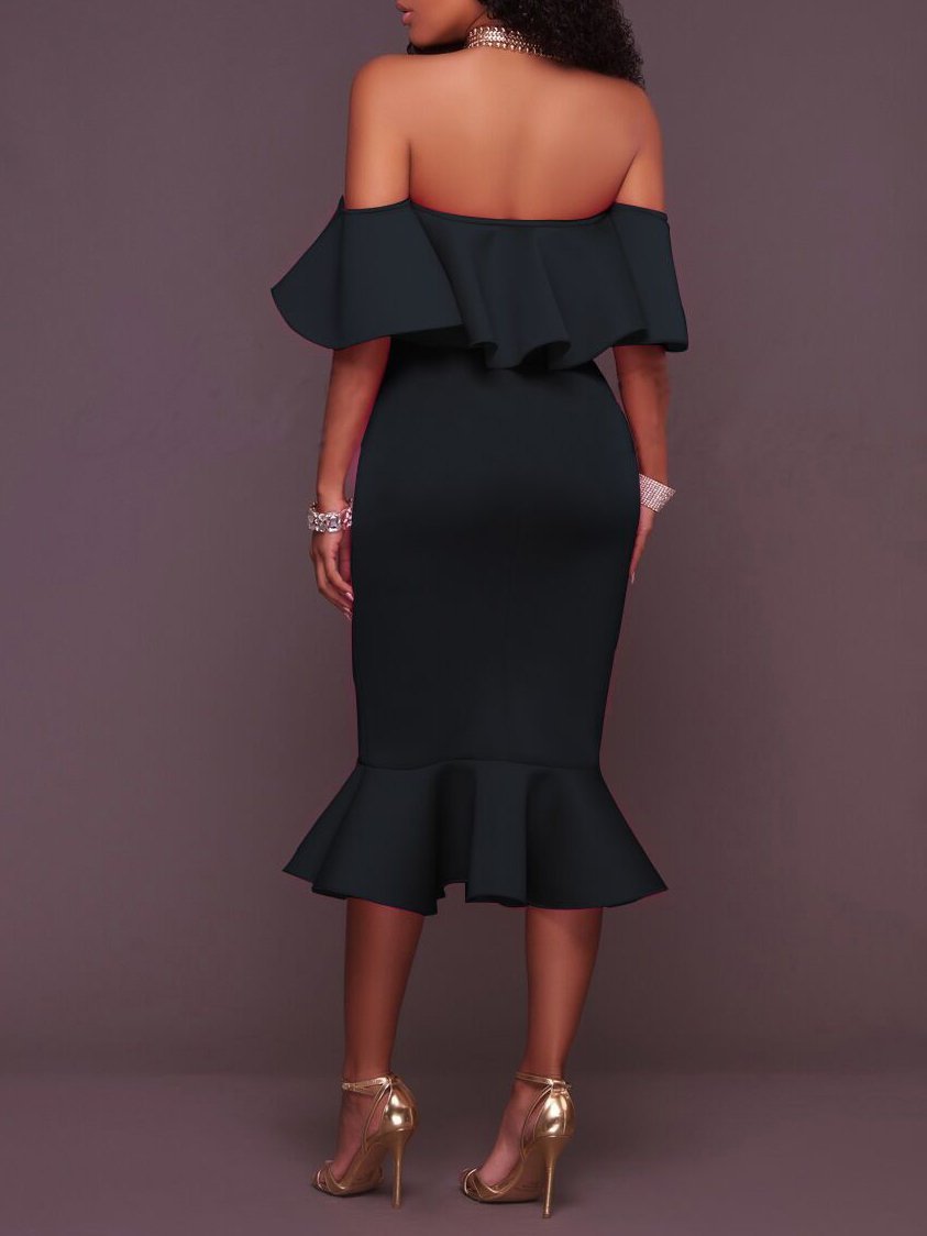 Ruffles Trim One-shoulder Bodycon Dress - LuckyFash™