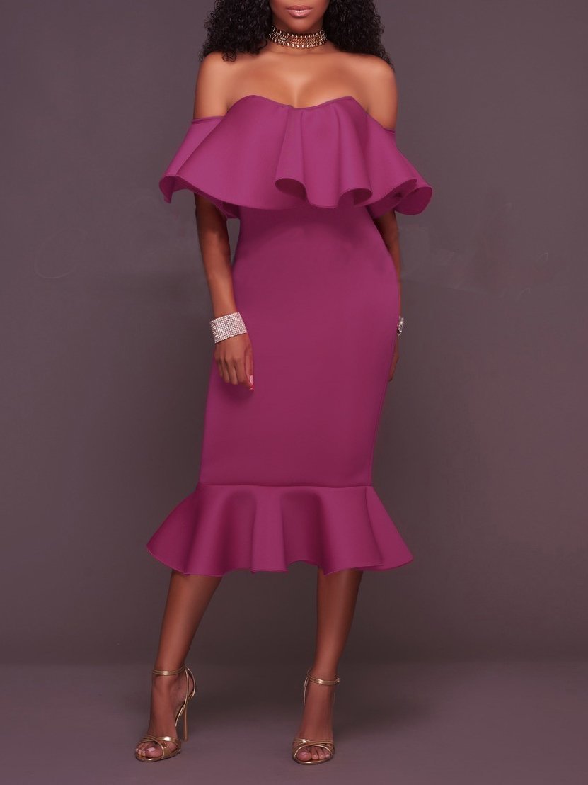 Ruffles Trim One-shoulder Bodycon Dress - LuckyFash™