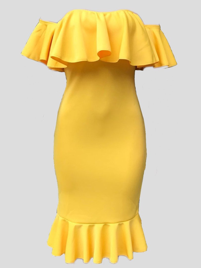 Ruffles Trim One-shoulder Bodycon Dress - LuckyFash™