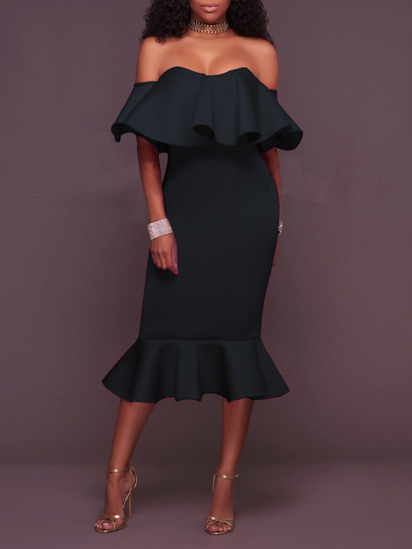 Ruffles Trim One-shoulder Bodycon Dress - LuckyFash™