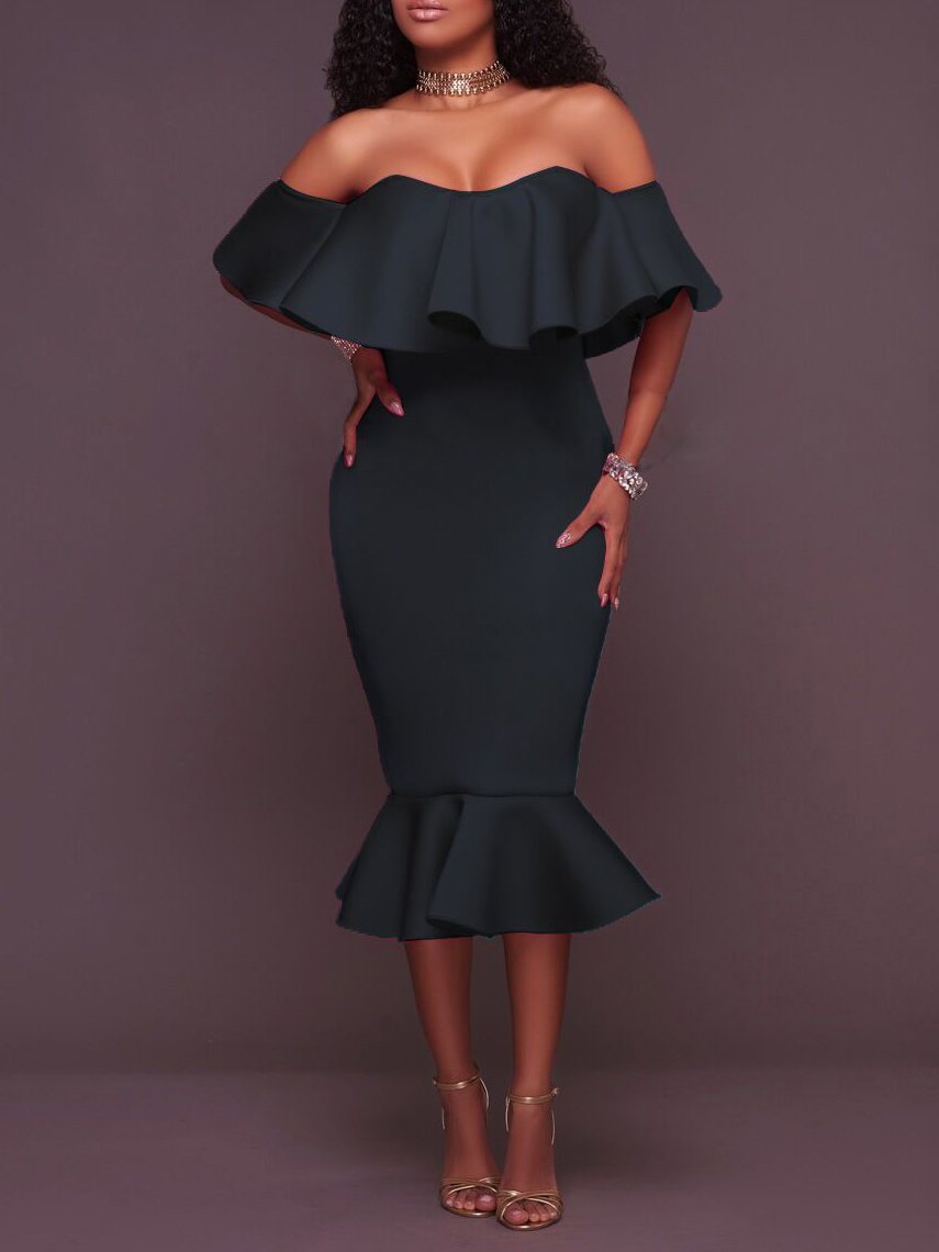 Ruffles Trim One-shoulder Bodycon Dress - LuckyFash™