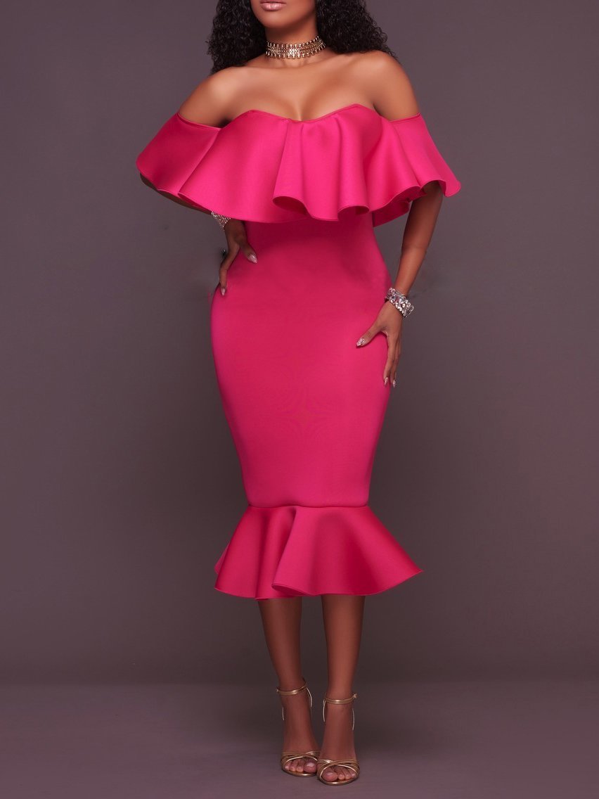 Ruffles Trim One-shoulder Bodycon Dress - LuckyFash™