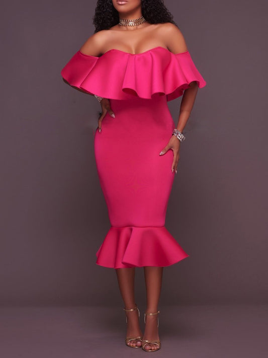 Ruffles Trim One-shoulder Bodycon Dress - LuckyFash™