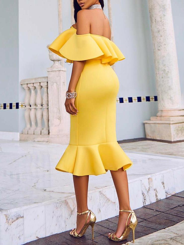 Ruffles Trim One-shoulder Bodycon Dress - LuckyFash™