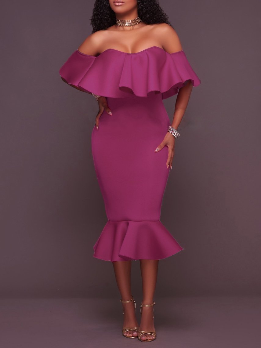 Ruffles Trim One-shoulder Bodycon Dress - LuckyFash™