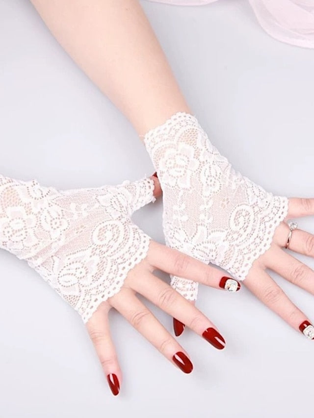 Women's Ladies Fingerless Gloves Lace Gloves Date Vacation Party / Cocktail Solid / Plain Color Spandex Net Bridal Gloves Casual Wedding Wedding Casual / Daily 1 Pair - LuckyFash™