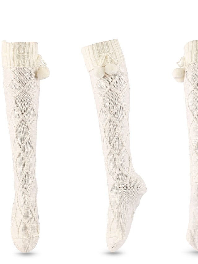 Women's Knee High Socks Home Daily Holiday Solid Color Polyester Spandex Basic Classic Warm Cute 1 Pair - LuckyFash™