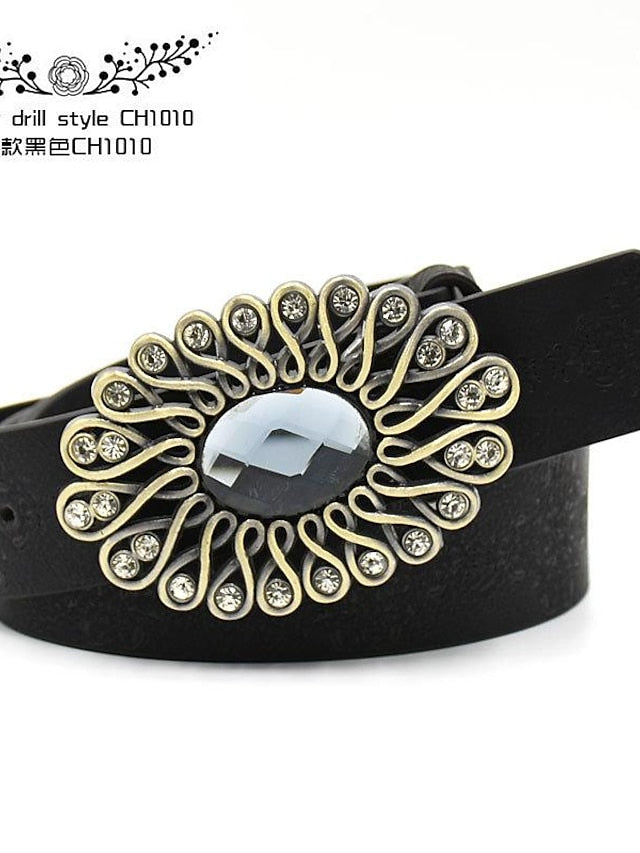 Women's PU Buckle Belt PU Leather Metal Bucke Engraved Crystal Rhinestone Classic Vintage Retro Wedding Party Rhinestone black ch1047 Rhinestone yellow camel ch1067 Rhinestone yellow camel ch1024 - LuckyFash™