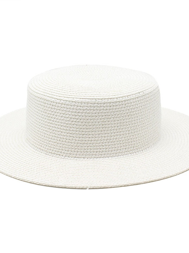 Sun Hats Women Caps Flat Top Wide Brim Straw Hat Summer Beach Casual White Black Hats - LuckyFash™