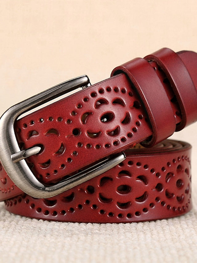 PU Buckle Belt PU Leather Metal Bucke Plain Cowboy Casual Work Daily Black White Wine Brown for Women - LuckyFash™