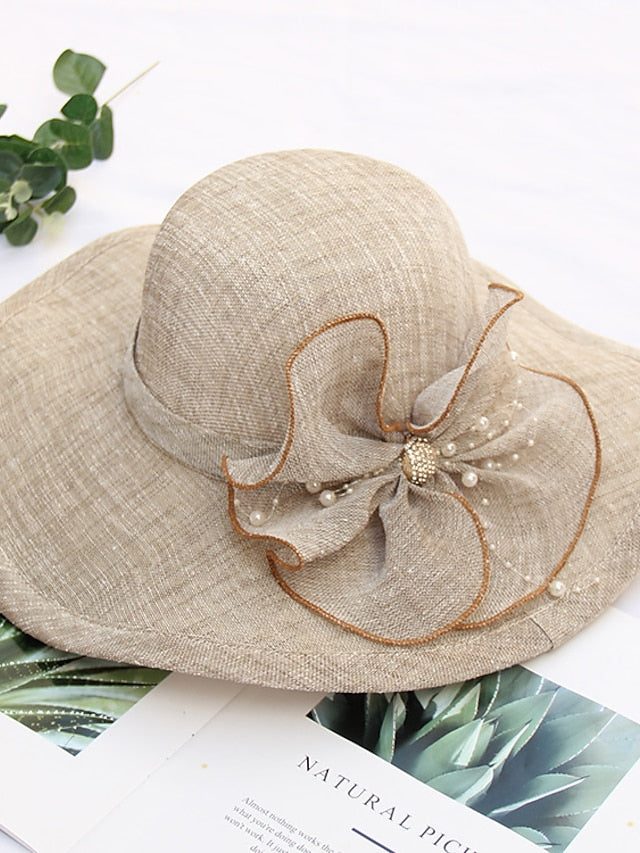 Women's Party Hat Party Wedding Street Bowknot Flower Yellow Gray Hat Pink Khaki Fall Summer Sun Hat - LuckyFash™