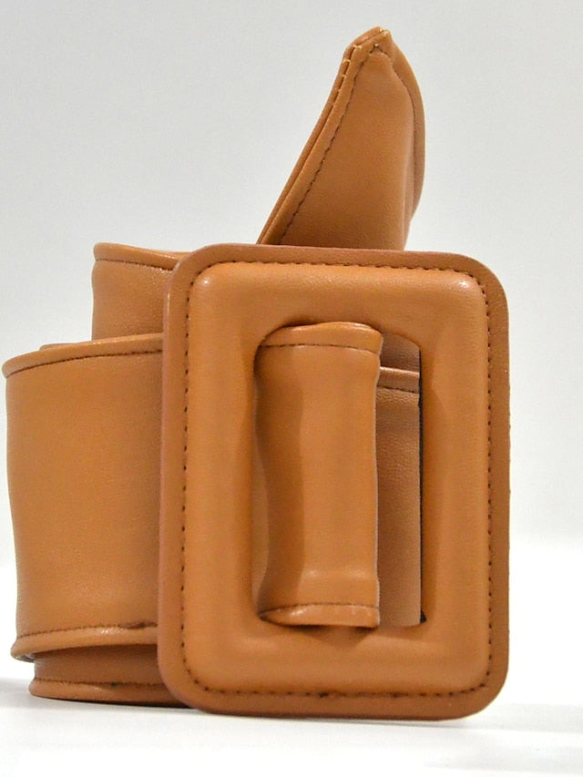Wide Belt PU Leather Prong Buckle Geometric Formal Classic Work Daily Coffee color Black Blue Red for Women - LuckyFash™