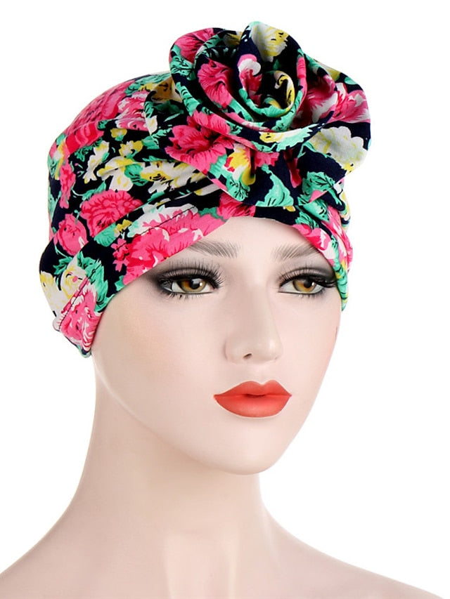 Ethnic Plaid Pattern Cashew Print Big Flower Headscarf Bonnet Women Turban Hat Turbante Femme Musulman India Hat Islamic Head Wrap Turban for Women - LuckyFash™
