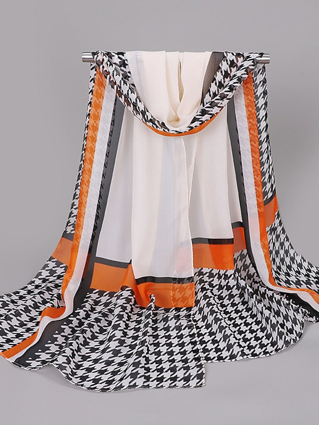 Women'S Spring And Summer New Thousand Bird Check Print Chiffon Long Silk Scarf - LuckyFash™