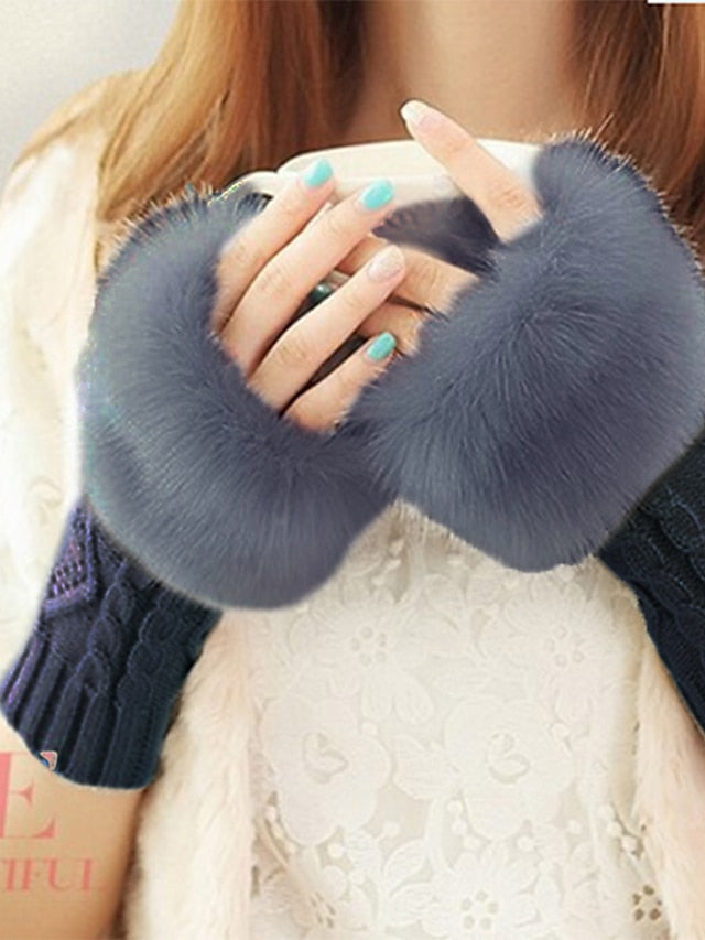 Women's Cute Faux Fur Fingerless Gloves - LuckyFash™