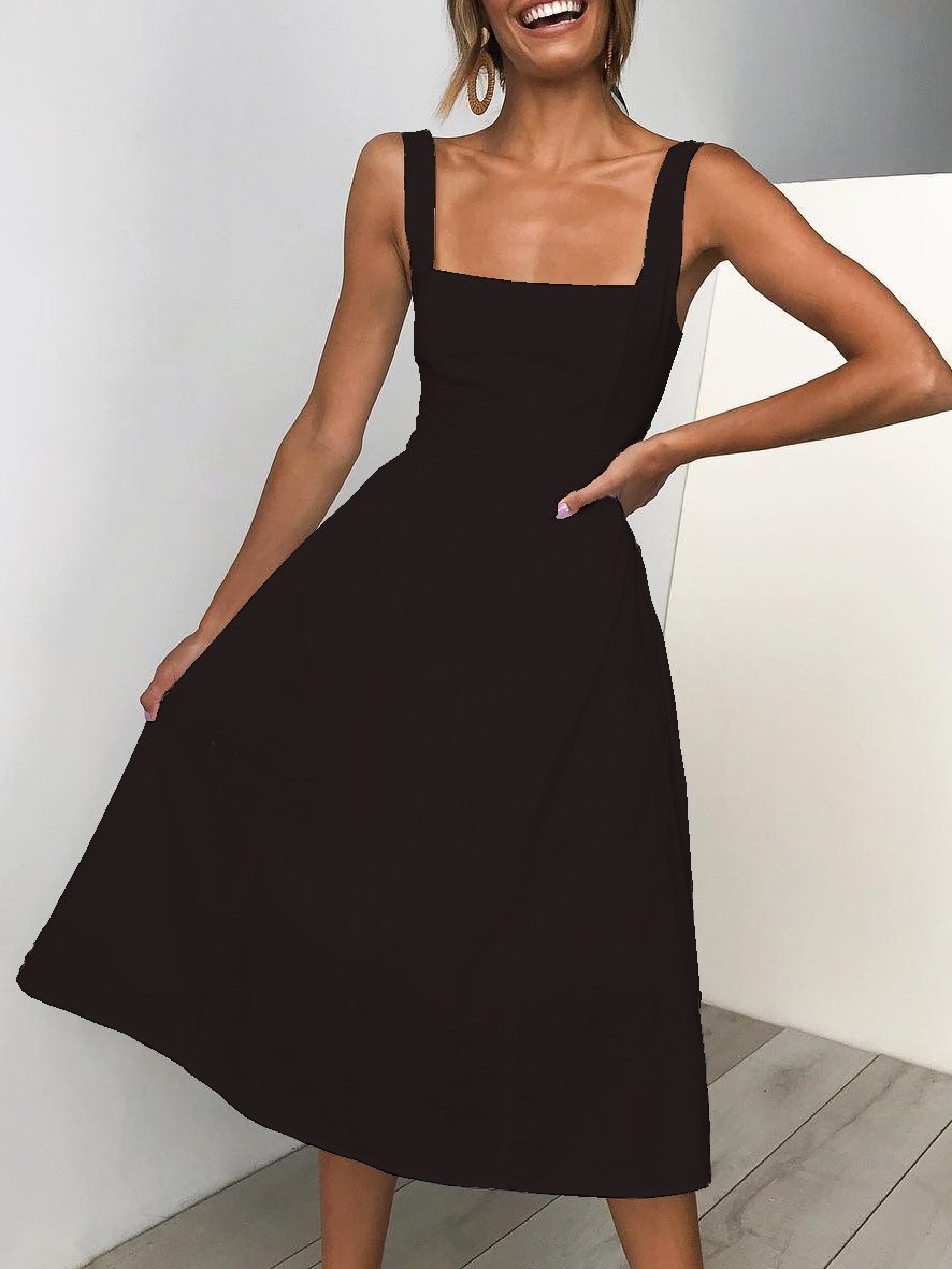 Simple Suspender Square Neck Backless Dress - LuckyFash™
