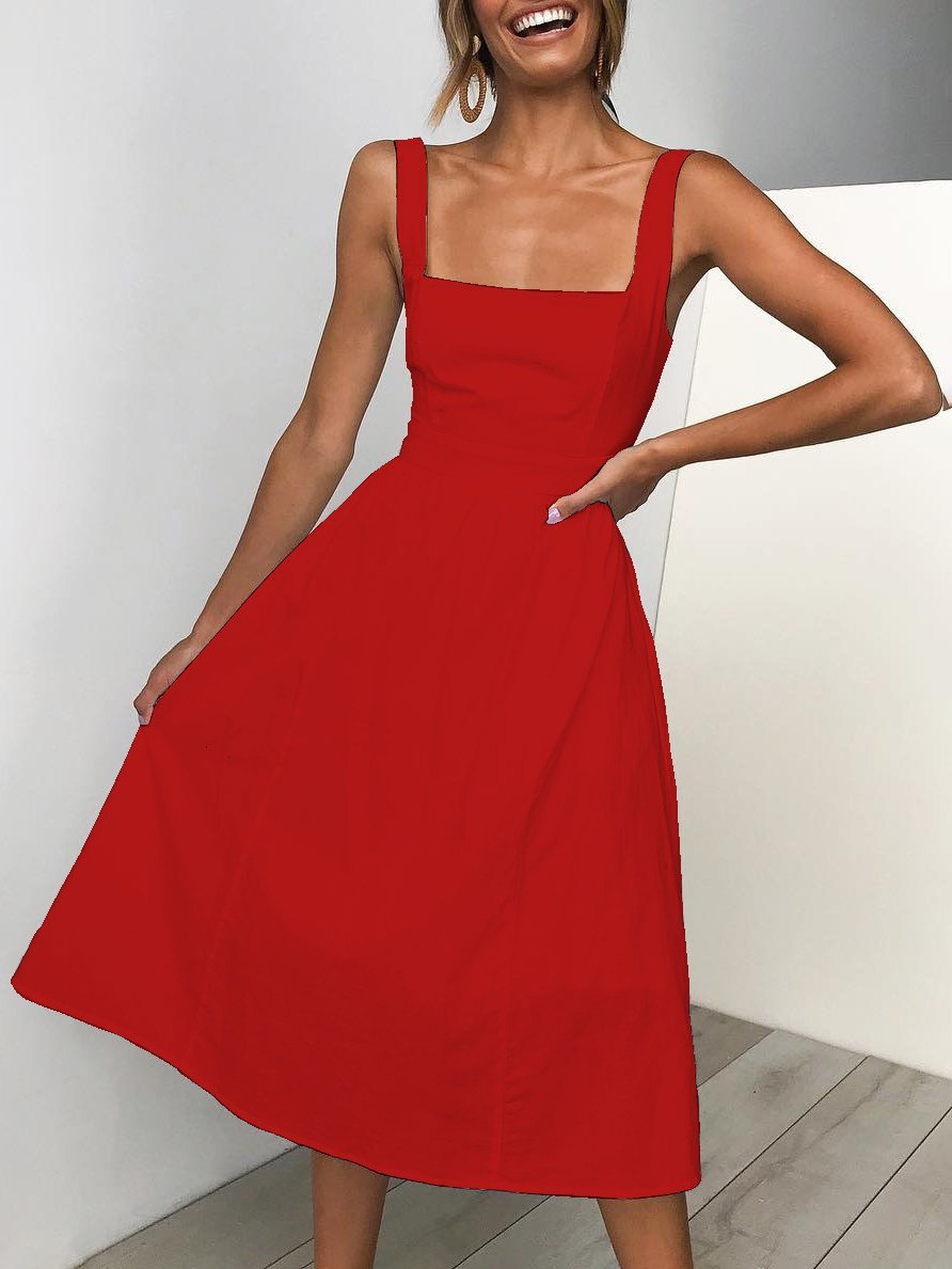 Simple Suspender Square Neck Backless Dress - LuckyFash™