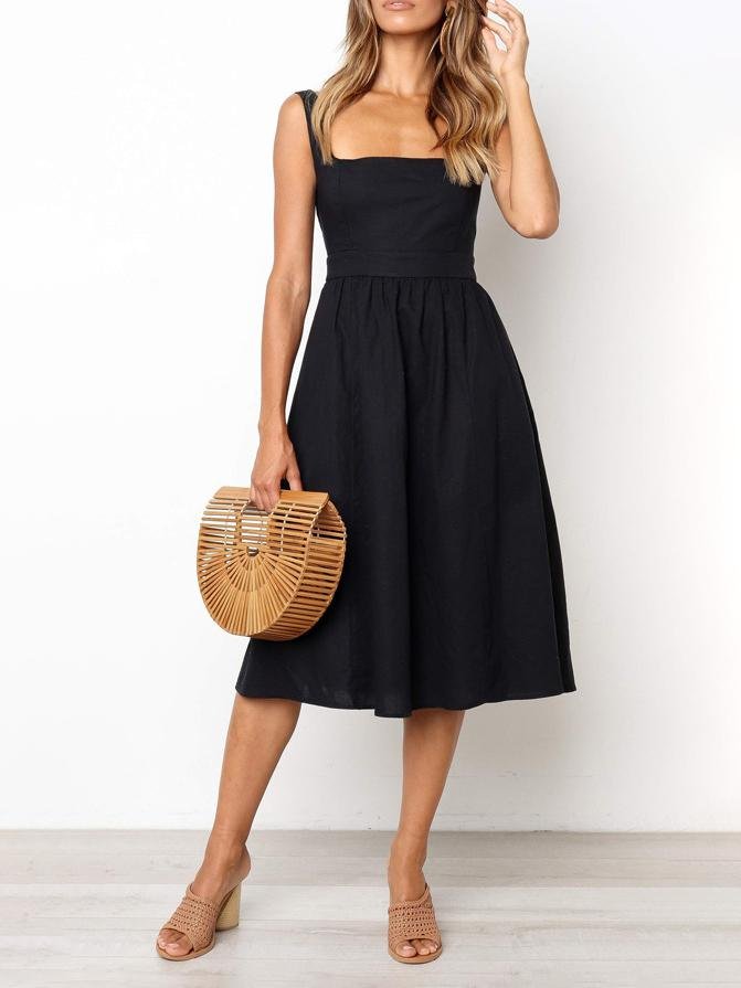 Simple Suspender Square Neck Backless Dress - LuckyFash™