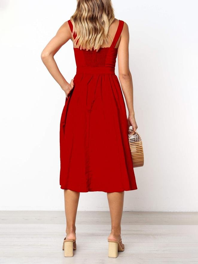 Simple Suspender Square Neck Backless Dress - LuckyFash™