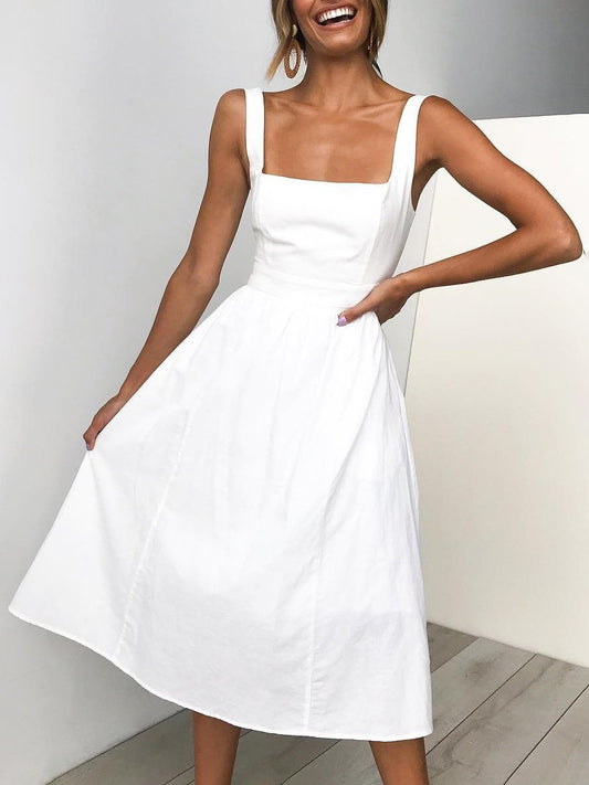 Simple Suspender Square Neck Backless Dress - LuckyFash™