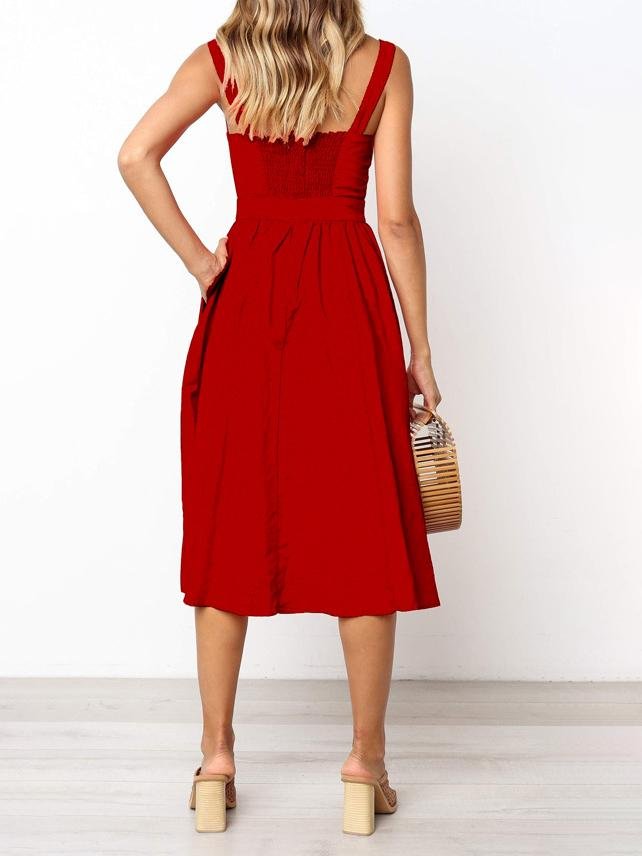 Simple Suspender Square Neck Backless Dress - LuckyFash™