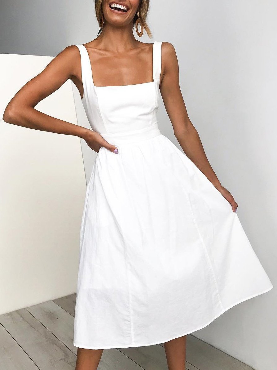 Simple Suspender Square Neck Backless Dress - LuckyFash™
