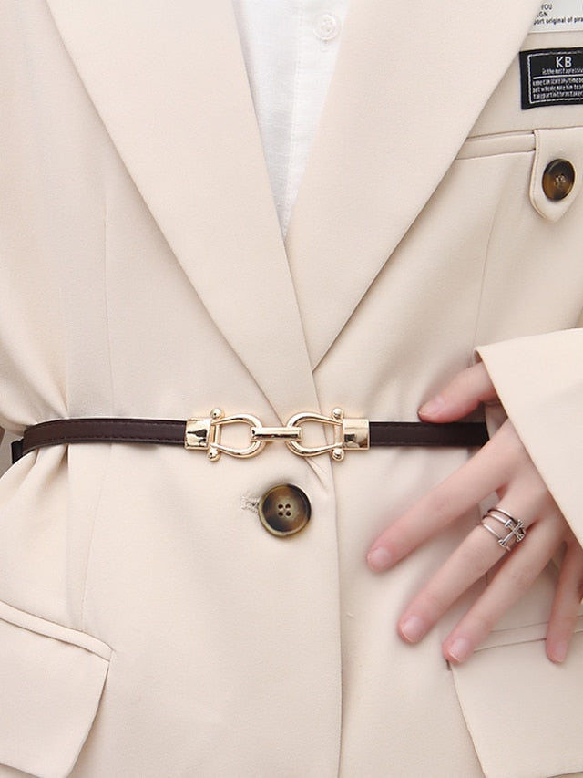 Women's Unisex Skinny Belt PU Leather Metal Bucke Plain Casual Classic Party Daily Black Brown Coffee - LuckyFash™