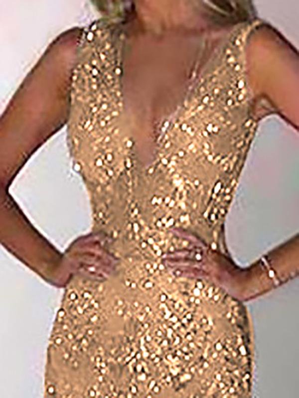 Sleeveless Deep V Neck Sequin Party Evening Long Dress - LuckyFash™