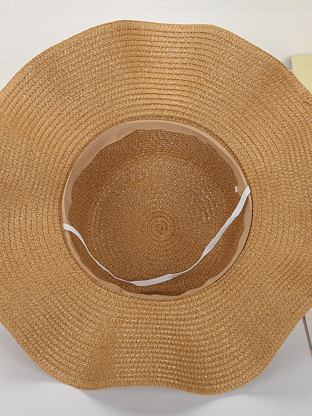 Women's Hat Straw Hat Sun Hat White Blue Khaki Lawn Festival Bow Print Flower Portable Windproof Breathable - LuckyFash™