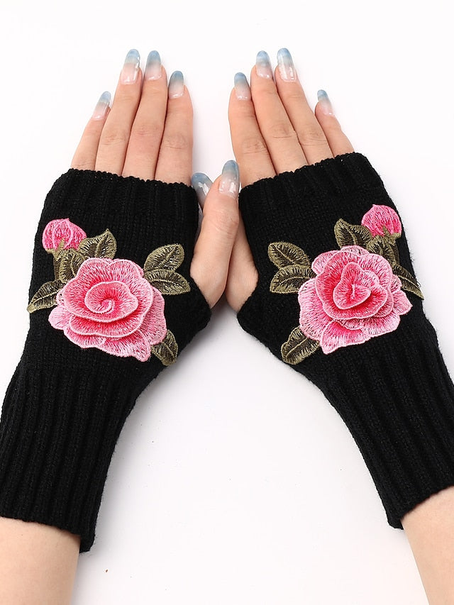 Women's Fingerless Gloves Warm Winter Gloves Gift Daily Flower / Floral Polyester Acrylic Fibers Cosplay Casual 1 Pair - LuckyFash™