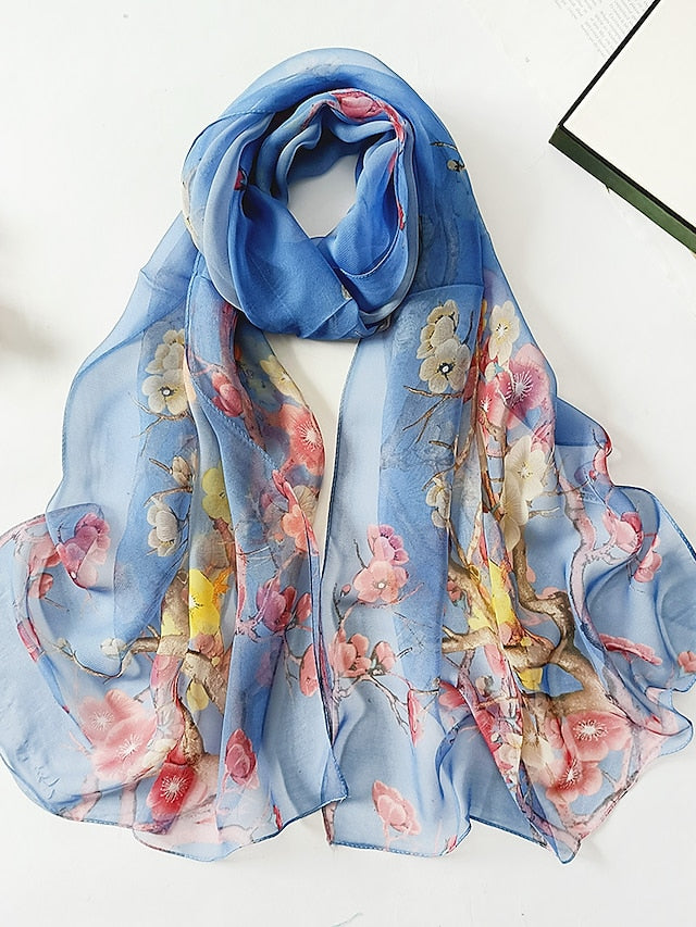 Flower Summer Women Thin Style Scarf Bandana Soft Bandana Female Elegant Shawl Hijab Hairscarves Beach Scarf - LuckyFash™