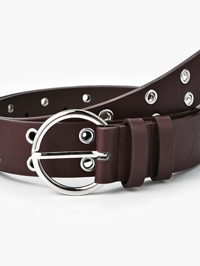 Women's Unisex PU Buckle Belt PU Leather O-ring Buckle Eyelet Casual Classic Party Daily Black Brown Coffee - LuckyFash™