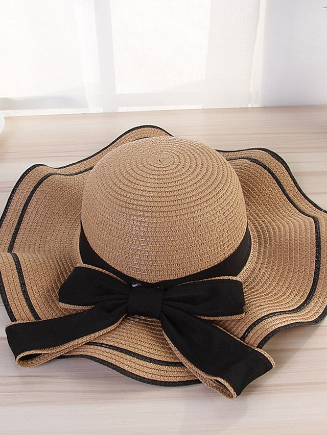 Women's Hat Straw Hat Sun Hat Pink Khaki Navy Blue Outdoor Street Dailywear Bow Ribbon bow Portable Sun Protection Comfort - LuckyFash™