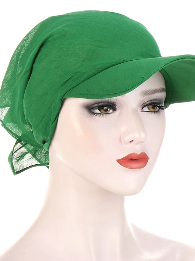 Women Classic Turban Hat Solid Color Outdoor Brim Sunshade Hats Female with Scarf Cap Soft Headscarf Beanie Baseball Cap - LuckyFash™