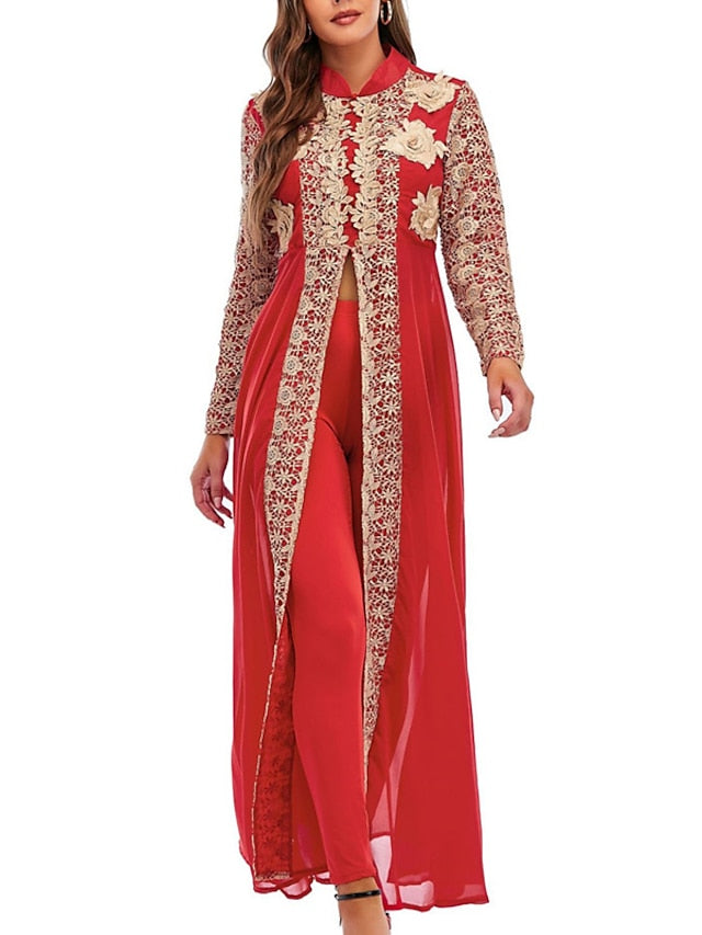 Kaftan Dress Long Dress Maxi Dress Green Black Blue Long Sleeve Floral Embroidered Spring Stand Collar Romantic Spring Dress Summer Dress  S M L XL XXL for Women - LuckyFash™