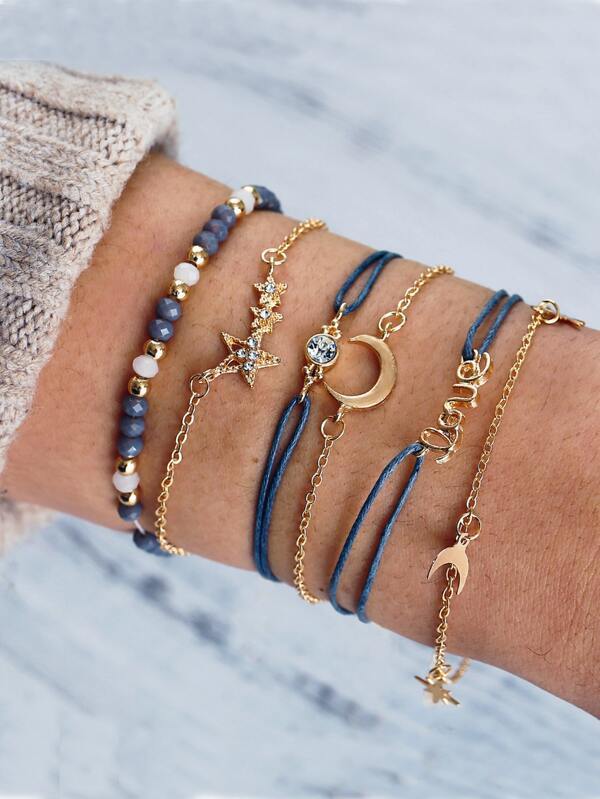 Star & Moon Assorted Bracelet Set - 6pcs - LuckyFash™