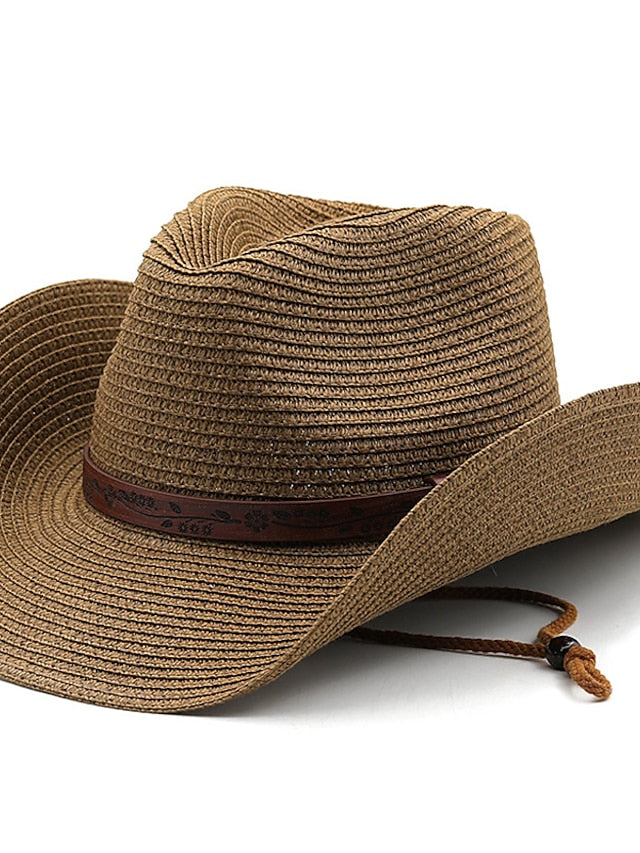 Summer Outdoor Men Women Western Cowboy Straw Hats Curled Brim Breathable Holiday Beach Jazz Cap Fishing Sun Protection Hat - LuckyFash™