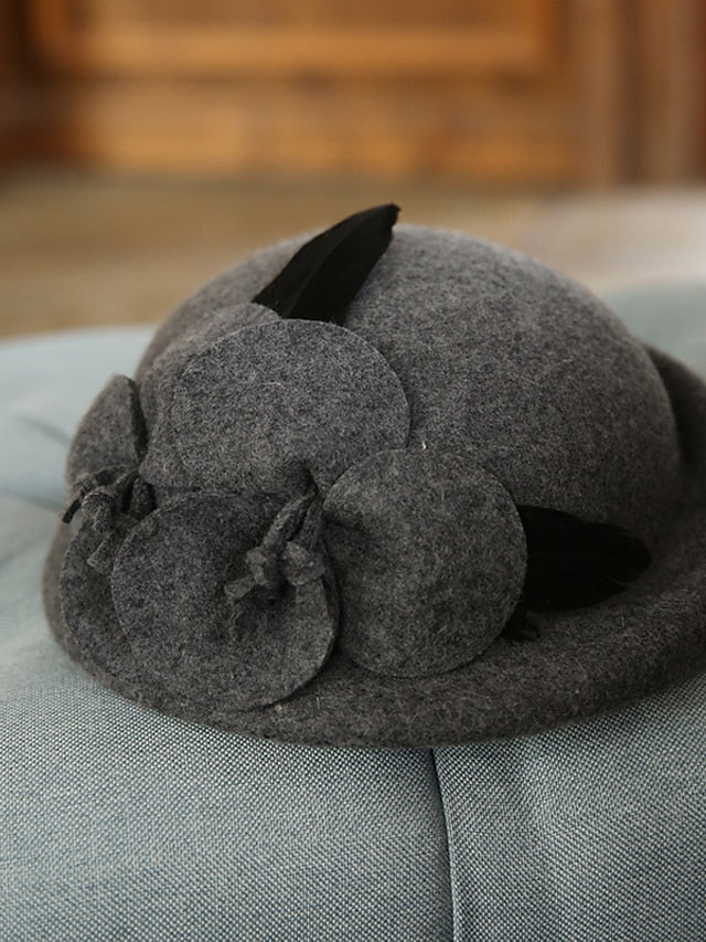 Women's Hat Beret Hat Bucket Hat Black Gray Wedding Party Street Flower Flower Pure Color Warm Breathable - LuckyFash™
