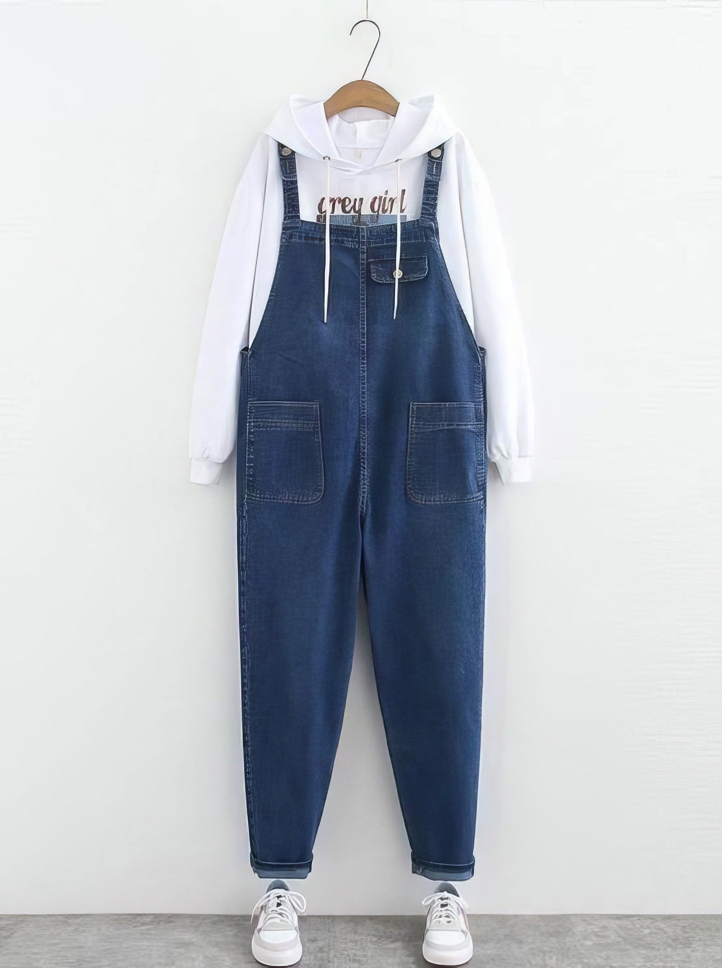 Straight Plus Size Curve Dark-Wash Plus-Size Jean Overalls - LuckyFash™