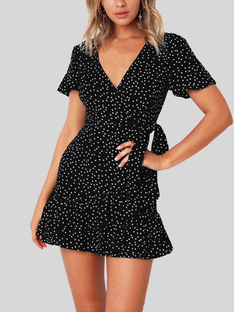 Summer Casual V Neck Print Ruffle Dress - LuckyFash™