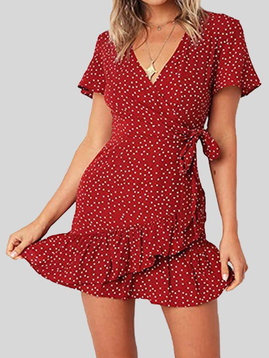 Summer Casual V Neck Print Ruffle Dress - LuckyFash™