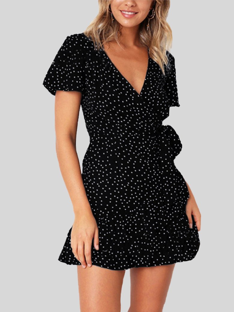 Summer Casual V Neck Print Ruffle Dress - LuckyFash™