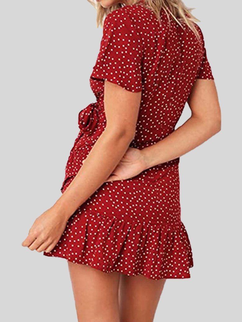 Summer Casual V Neck Print Ruffle Dress - LuckyFash™