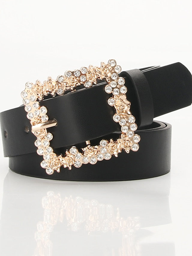 Women's Unisex PU Buckle Belt PU Leather Prong Buckle Crystal Rhinestone Casual Classic Party Daily Green White Black Brown - LuckyFash™